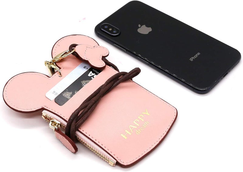 QiMing Mouse Ears Card Holder,PU Lovely Lanyard Family Toys for Girl Woman - Image 5